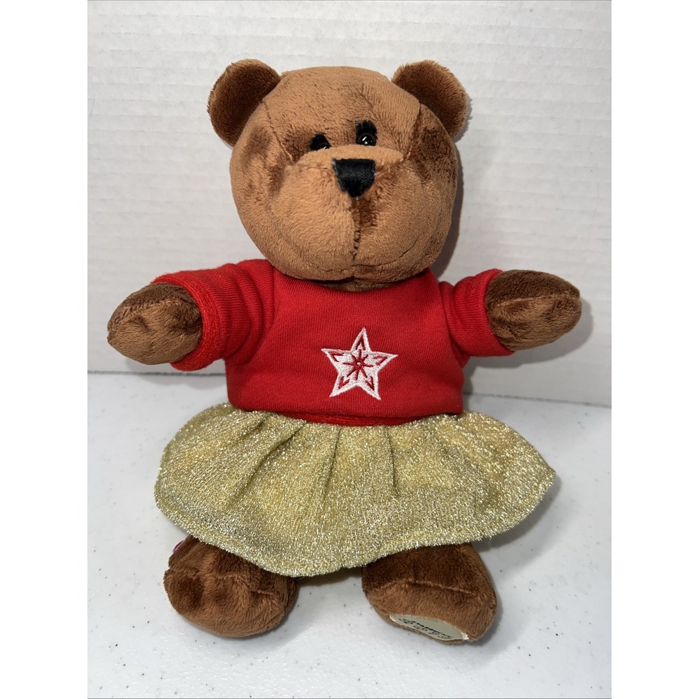 Starbucks Coffee Plush Brown Barista Bear 2018 Girl Gold Skirt  Star 10" Stuffed